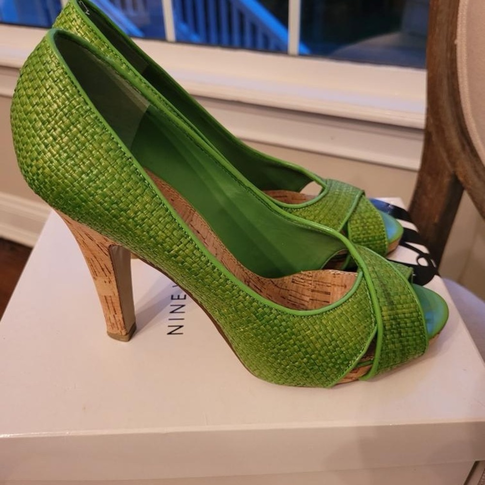 Nine West Green Stiletto Heels with Bow Detail